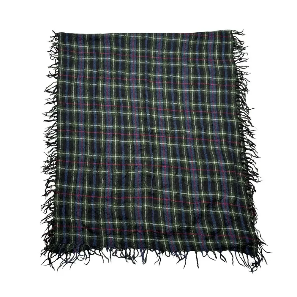 Denim & Supply Ralph Lauren Wool Scarf Plaid Check Fringe Quiet Luxury